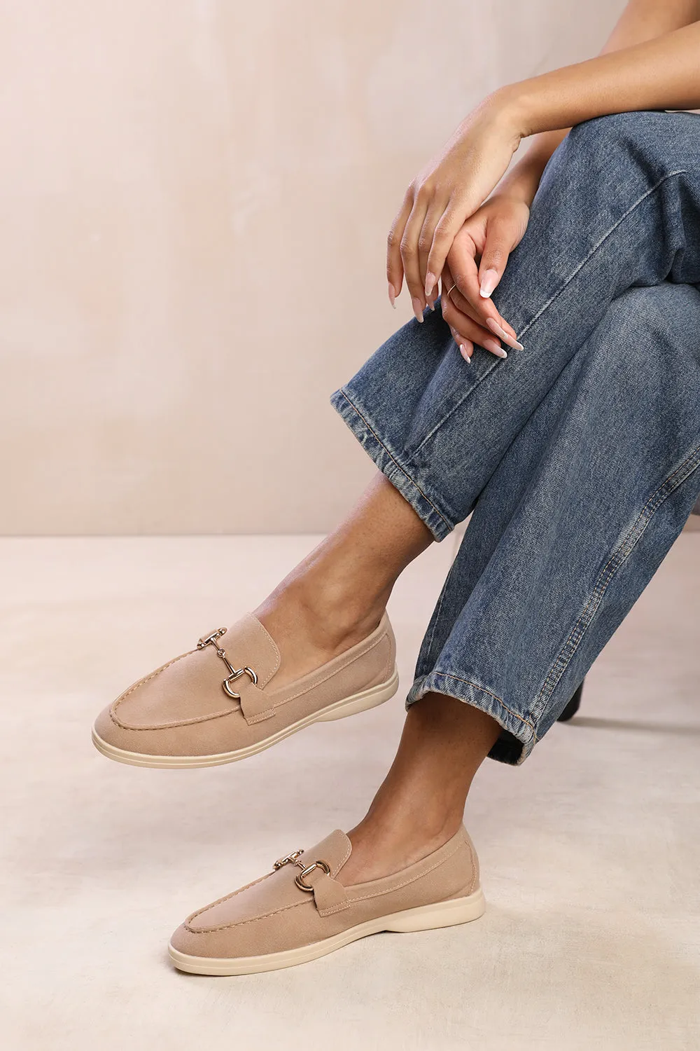 ITALY SLIP ON LOAFER WITH METAL DETAILING IN KHAKI SUEDE