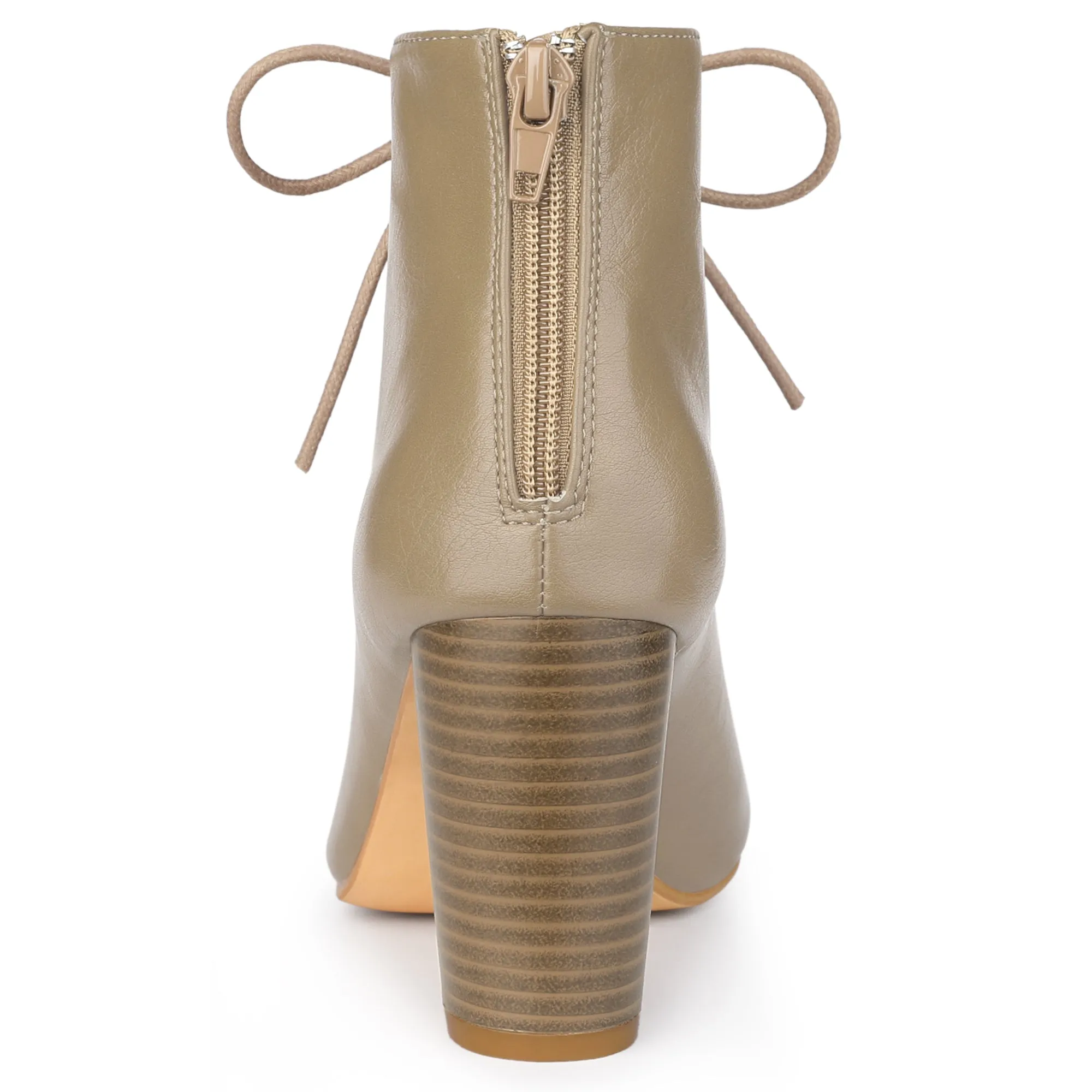 Peep Toe Lace Up Chunky Heel Ankle Booties