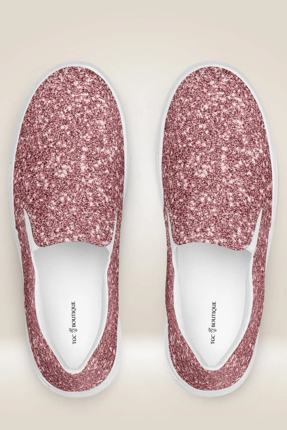 Pink Glitter Print Slip On Canvas Shoes