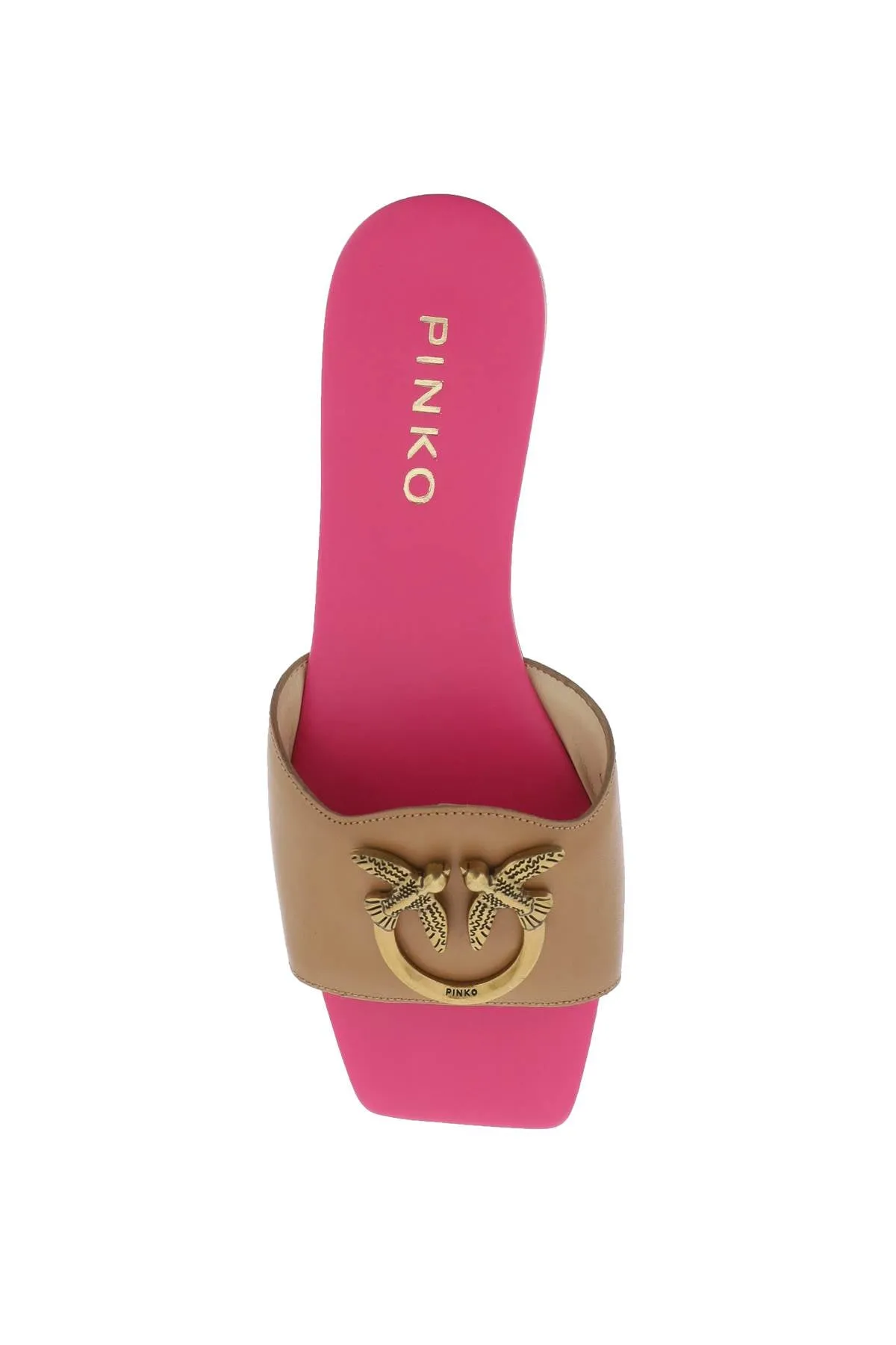 Pinko love birds leather slides